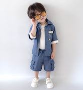 3 Piece Set - Shirt + T-Shirt + Shorts - Grey