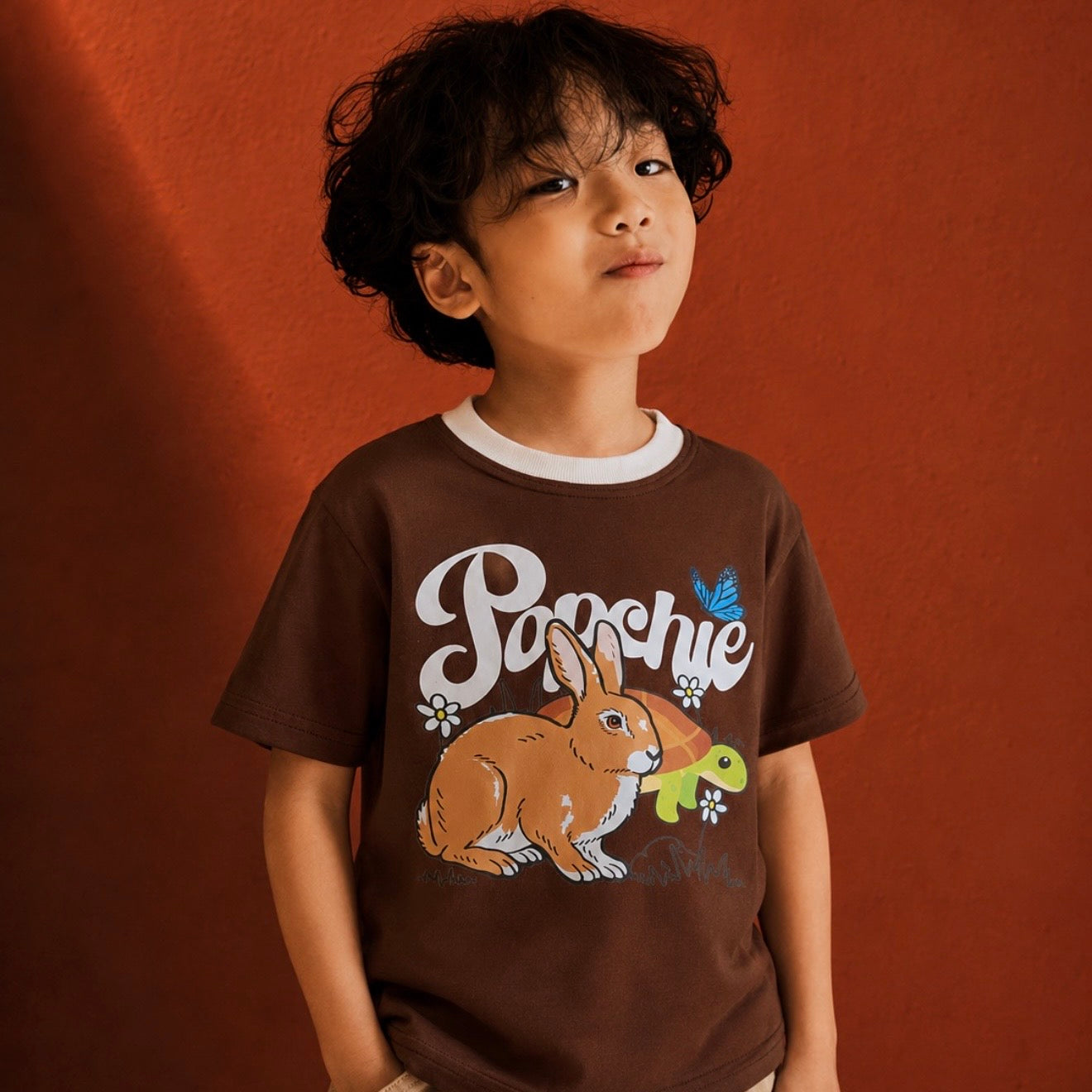 Popchie Rabbit 🐇 And Turtle 🐢 Races Brown Tee