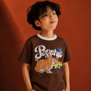 Popchie Rabbit 🐇 And Turtle 🐢 Races Brown Tee