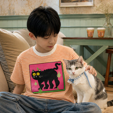 Cute Cat Orange And White Striped Tee