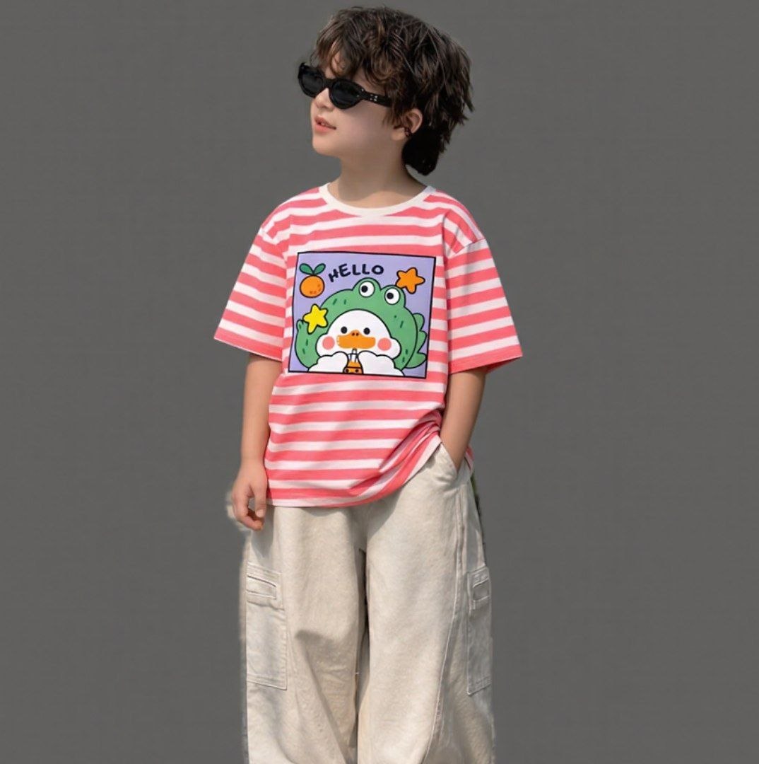 Hello Ducky Pink White Striped Tee
