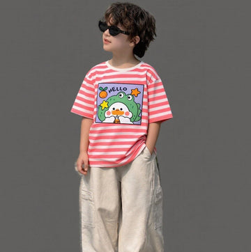 Hello Ducky Pink White Striped Tee