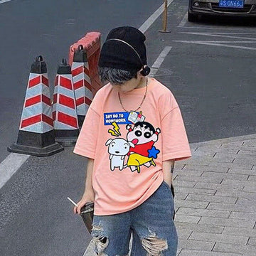 No Home work Shinchan Light Peach Tee