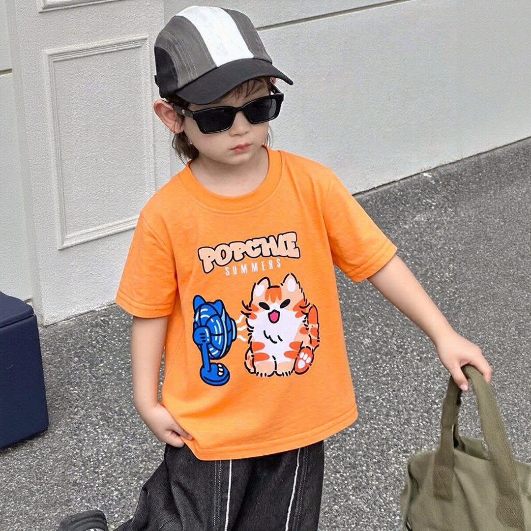 Popchie Summer Fan Kitty Orange Tee