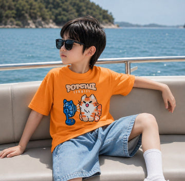 Popchie Summer Fan Kitty Orange Tee