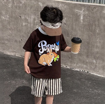 Popchie Rabbit 🐇 And Turtle 🐢 Races Brown Tee
