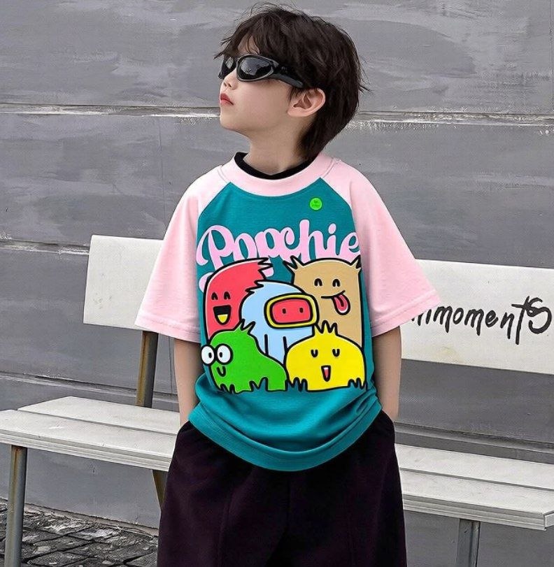 Popchie Multicoloured Friends Green Pink Dual Shade Tee