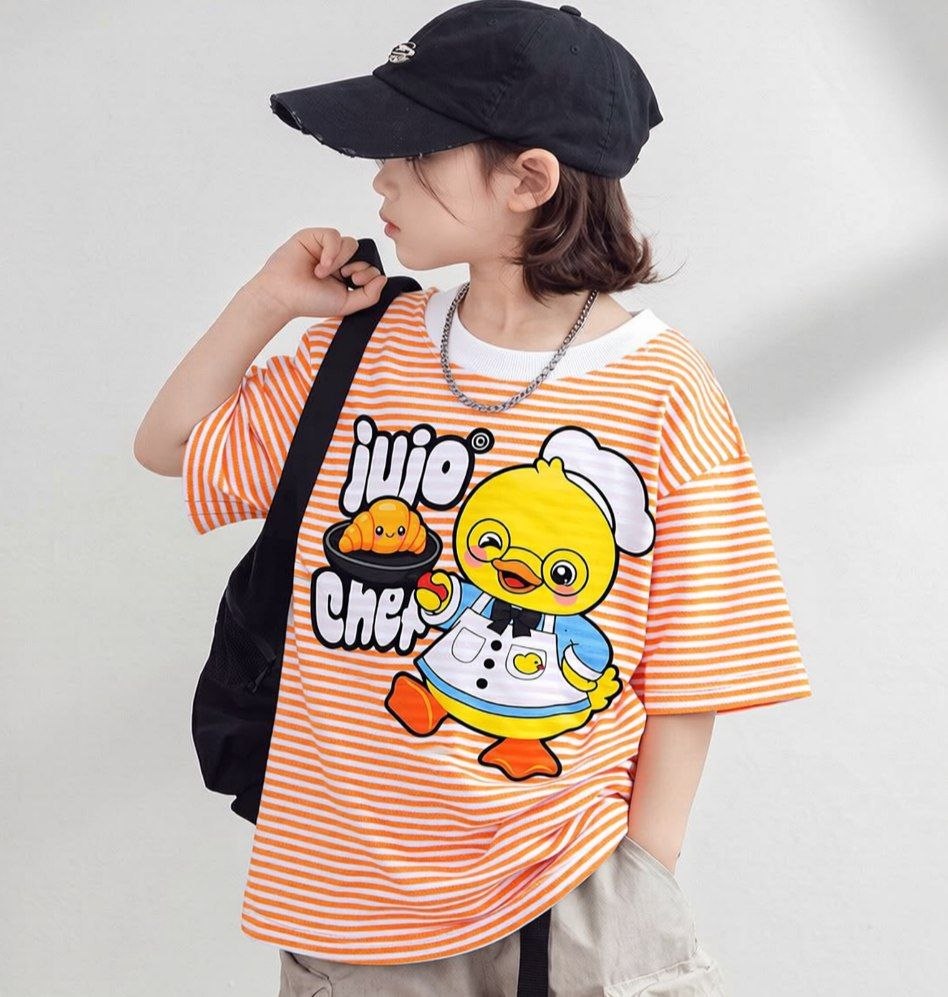 Jujo Duck Chef Orange White Striped Tee