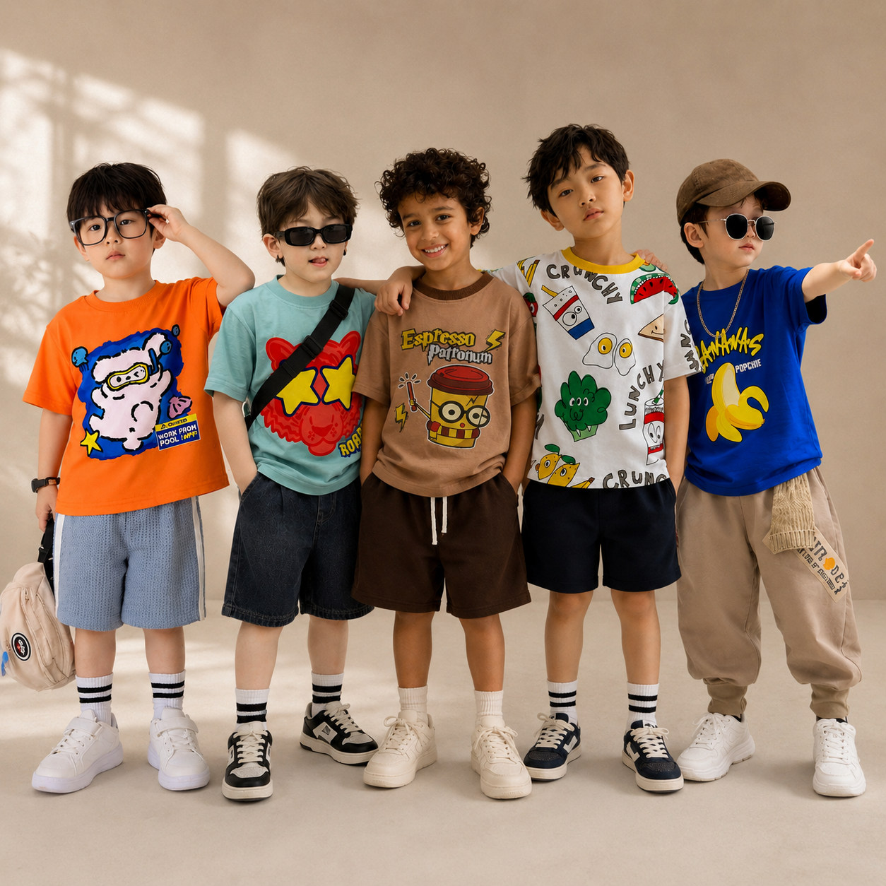 Espresso–Banana–Crunchy–Bear 5 Tee Set - 8-10 years
