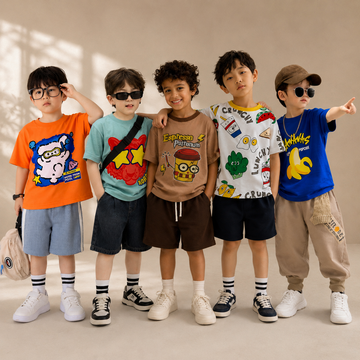 Espresso–Banana–Crunchy–Bear 5 Tee Set - 8-10 years