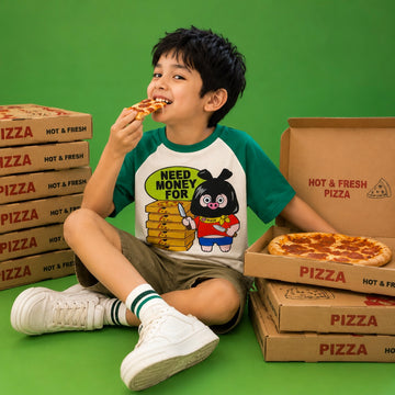 Pigzu And Pizza 🍕 Green White Dual Shade Tee