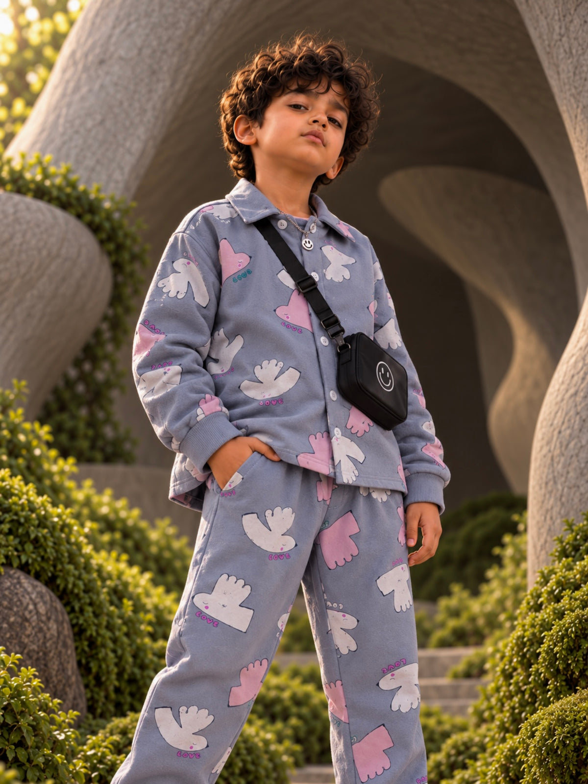 Ash Grey Love Bird Shacket Set