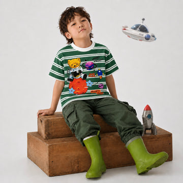 Space Traveller Green White Striped Tee