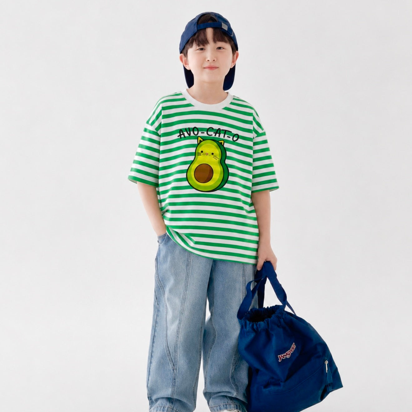 Avocato Green White Striped Tee