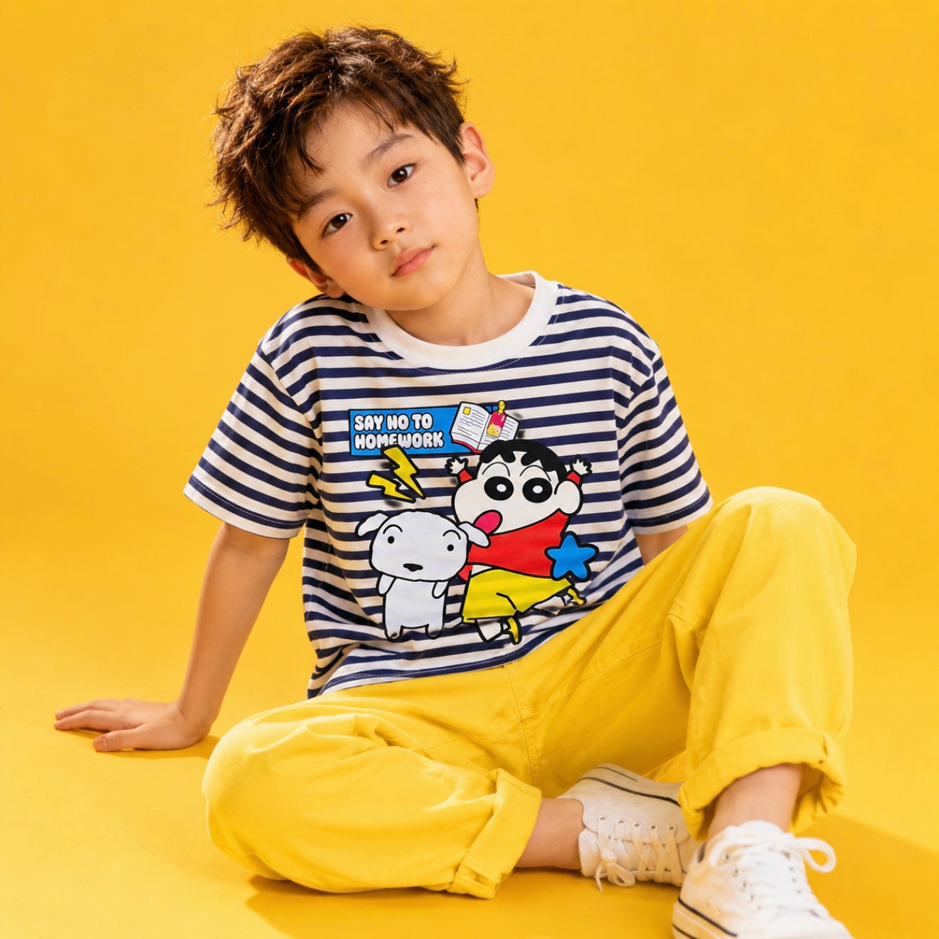 No Homework Blue And White Striped Tee