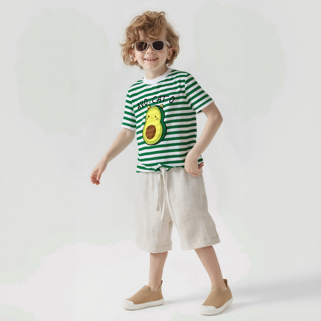 Avocato Green White Striped Tee