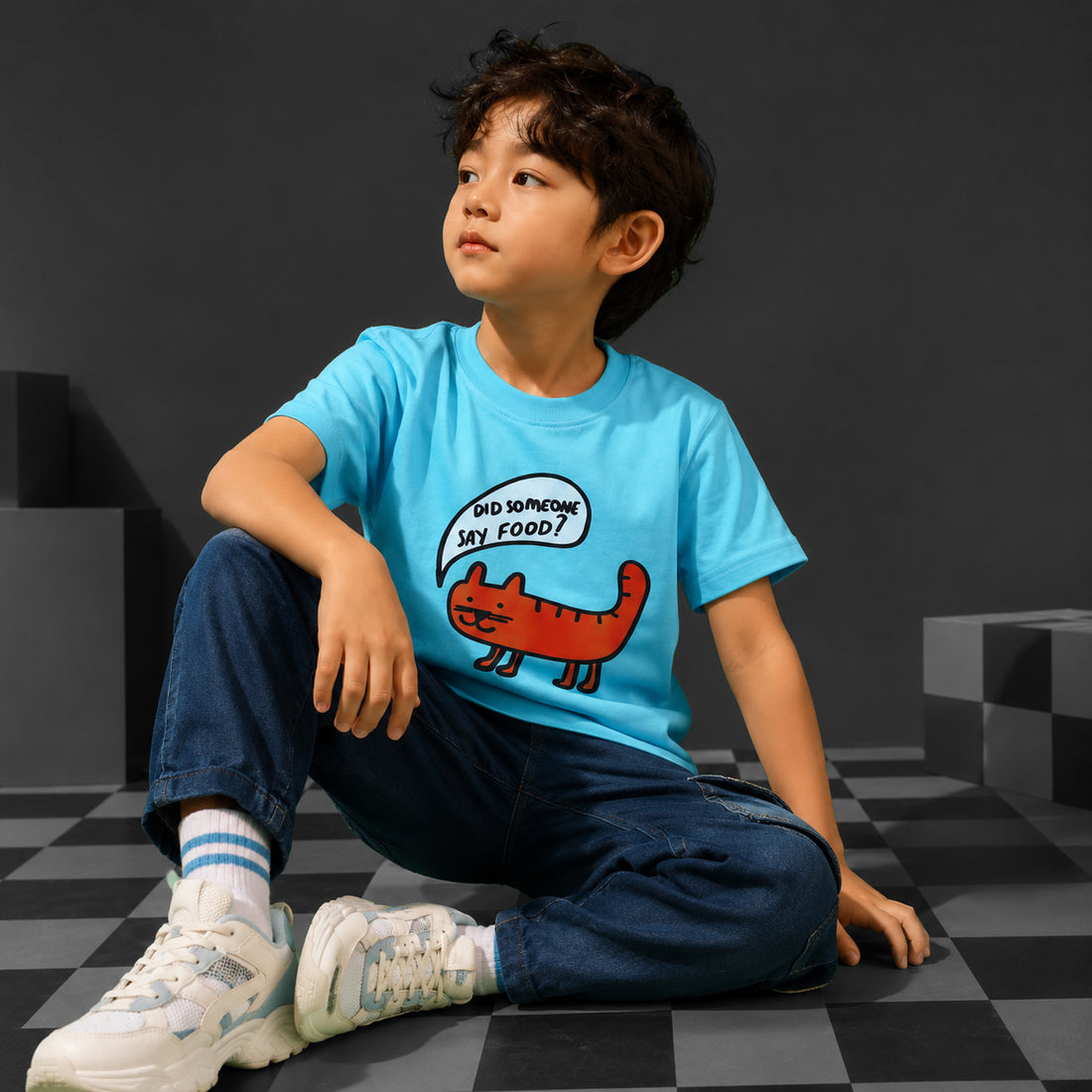 Popchie Kitty 🐈 (Did Someone Say Food?) Blue Tee
