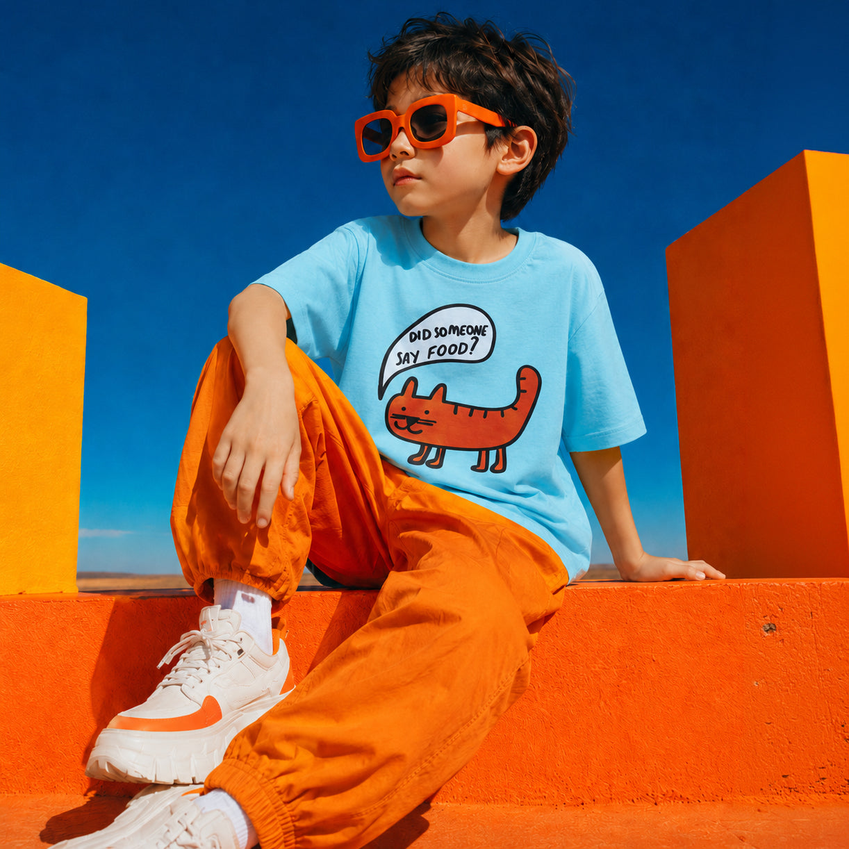 Popchie Kitty 🐈 (Did Someone Say Food?) Blue Tee