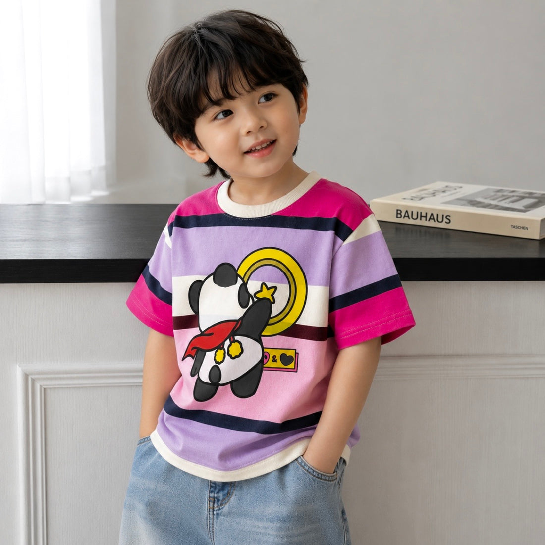 Super-Hero Panda Striped T-Shirt