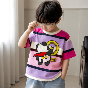 Super-Hero Panda Striped T-Shirt