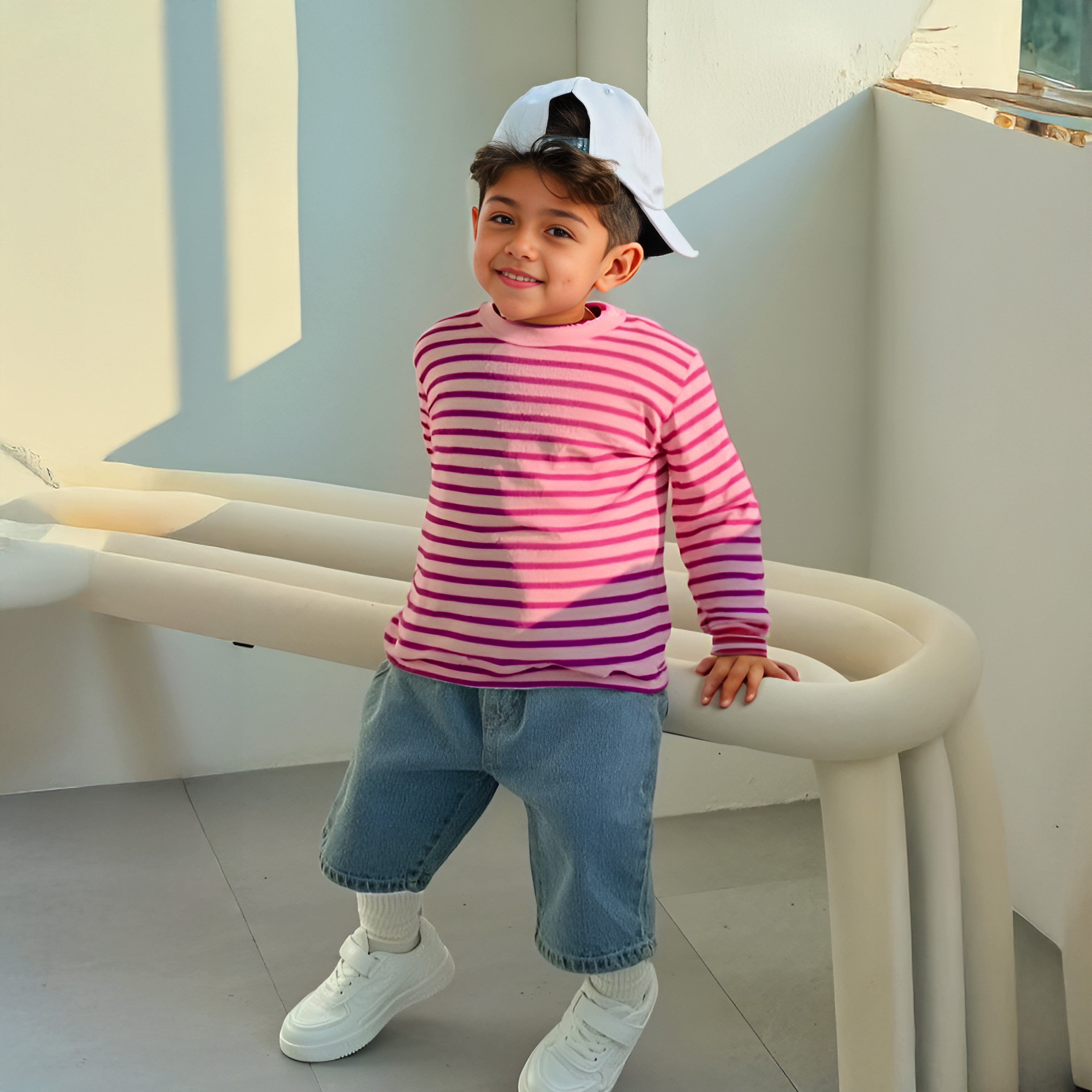 Nuo Pink Striped T-Shirt for Kids