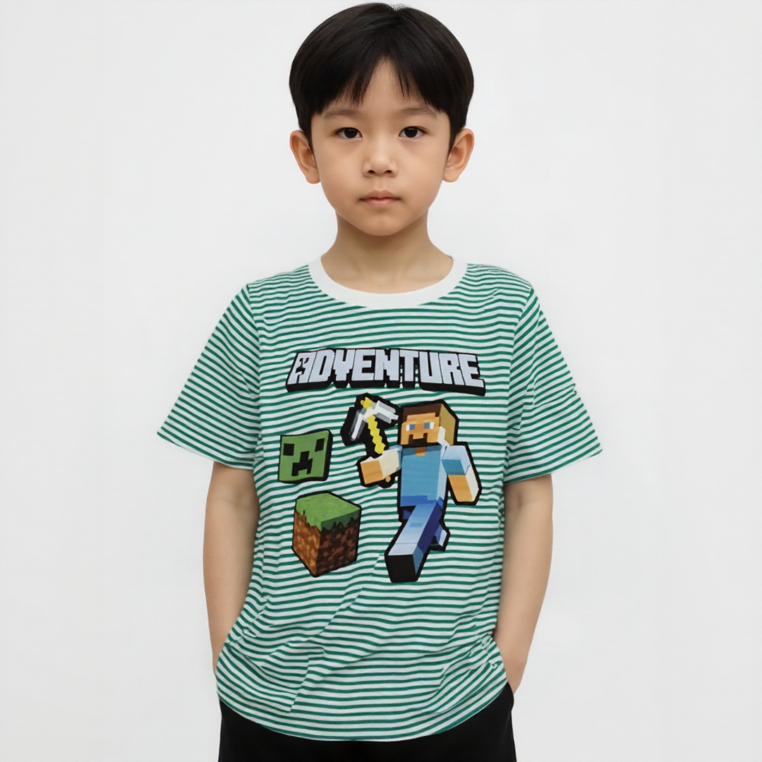 Adventure Green White Striped Tee