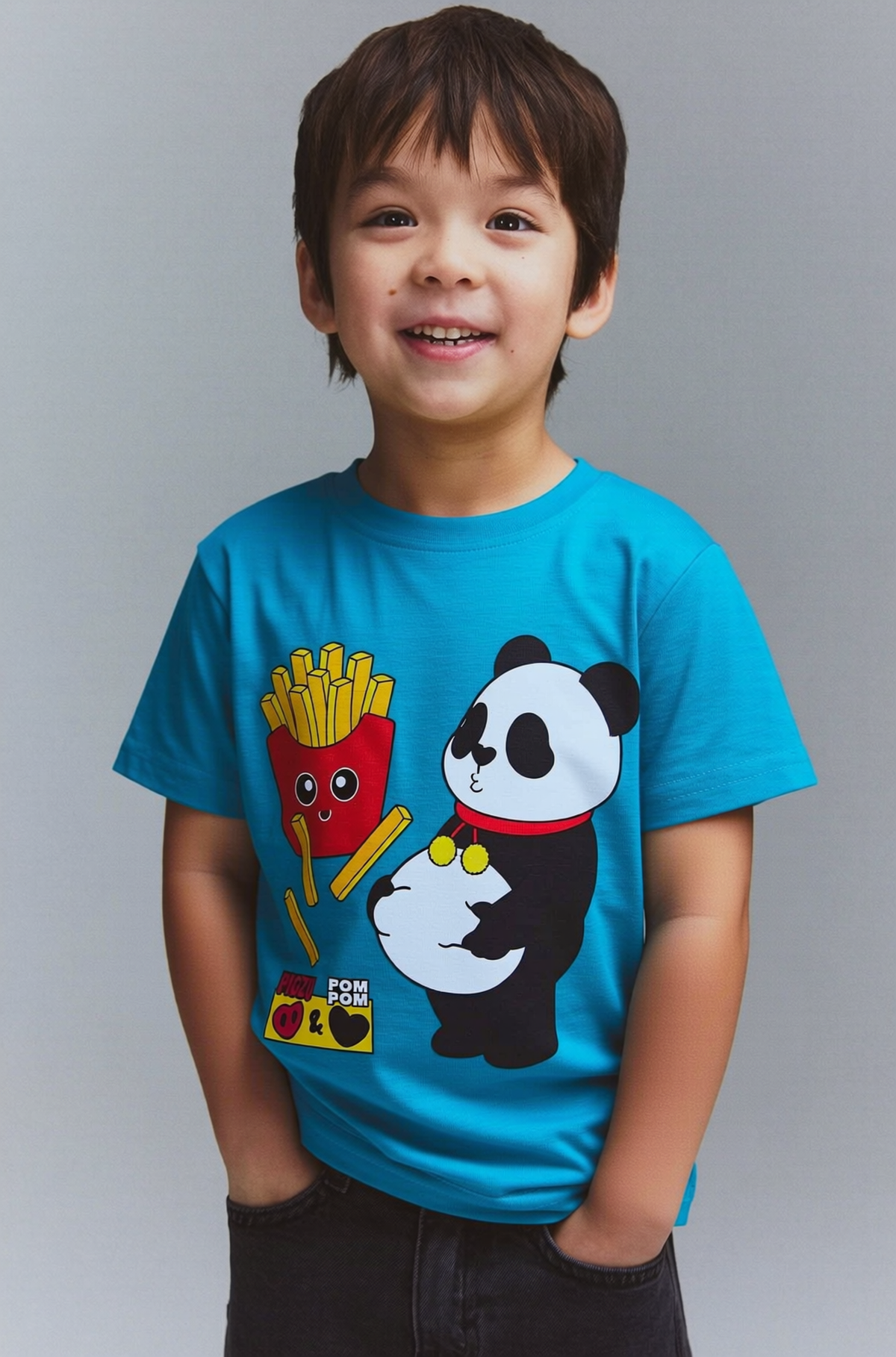 Panda Fries Pigzu Pompom Blue T-Shirt