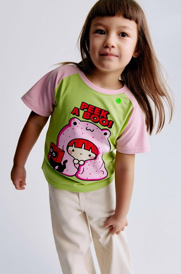 Peek-A-boo light pink and green Dual Shade T-shirt