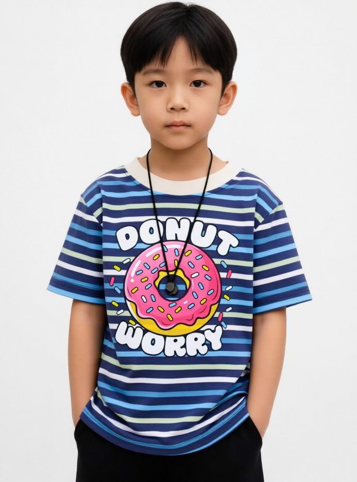 Donut Worry Blue Striped Tee