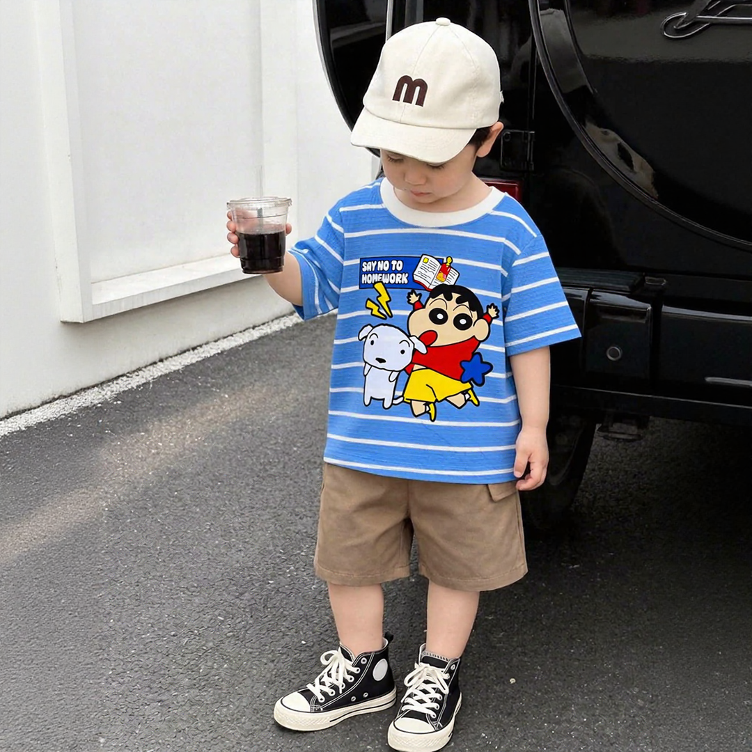 No Homework Shin & Chan Blue Stripe Tee