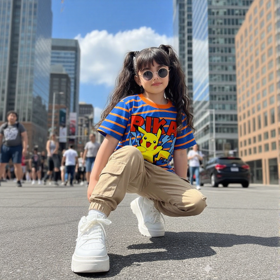 Pika Pika Orange And Blue Stripe Tee