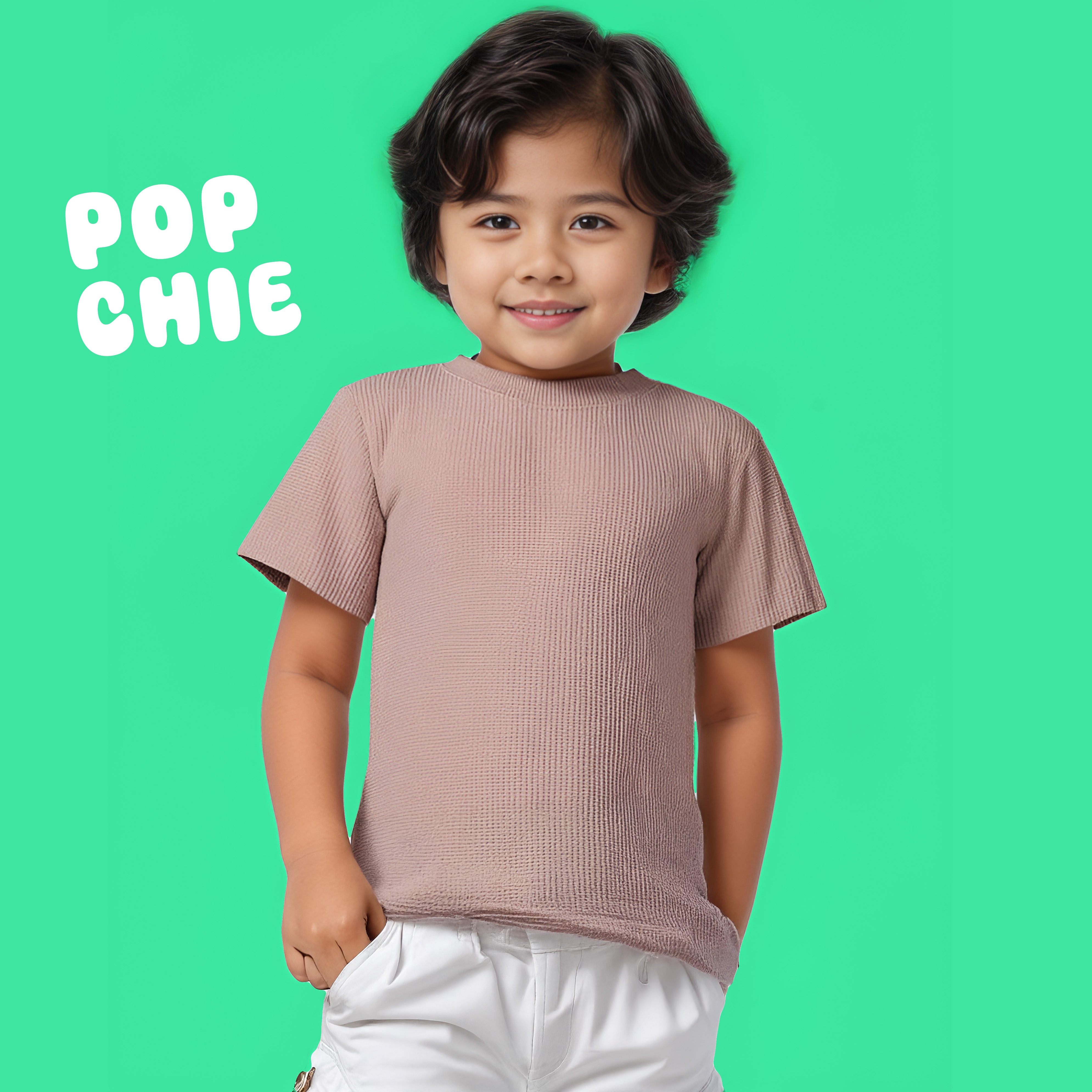 Beige Textured Solid T-Shirt