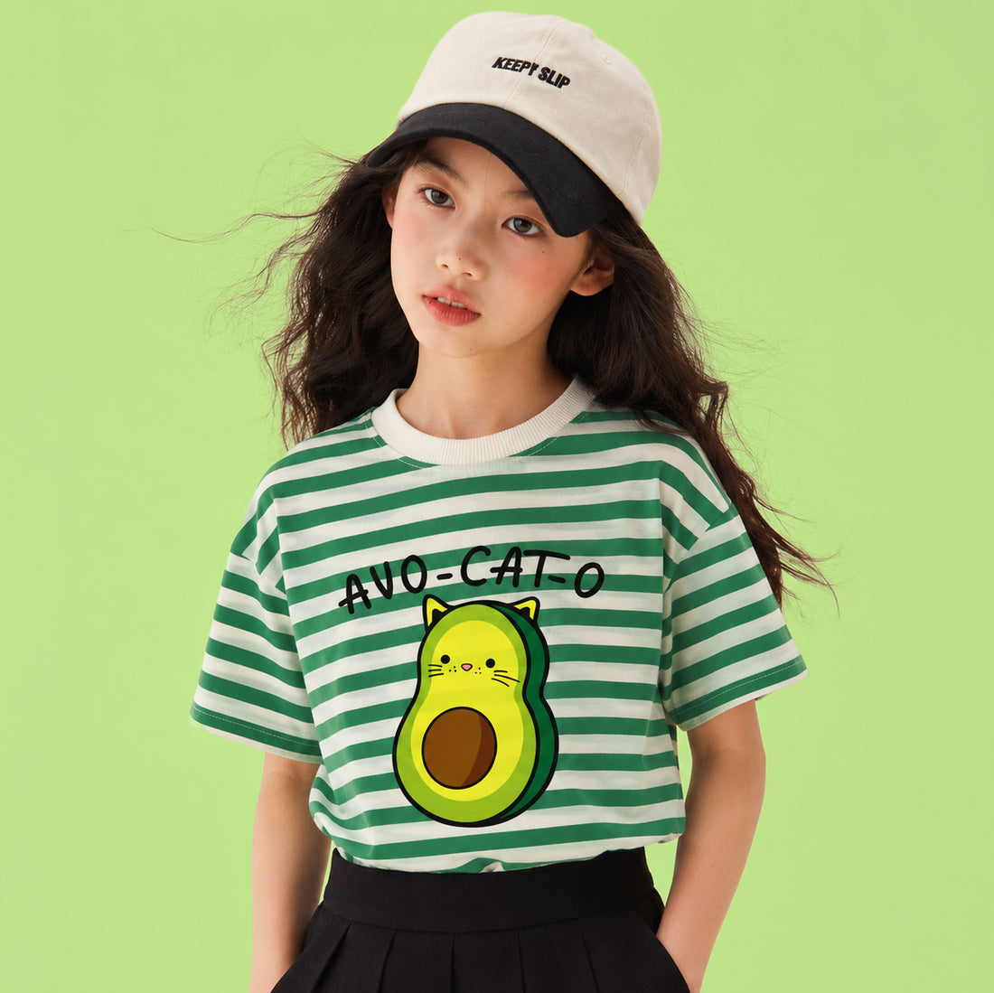 Avocato Green White Striped Tee