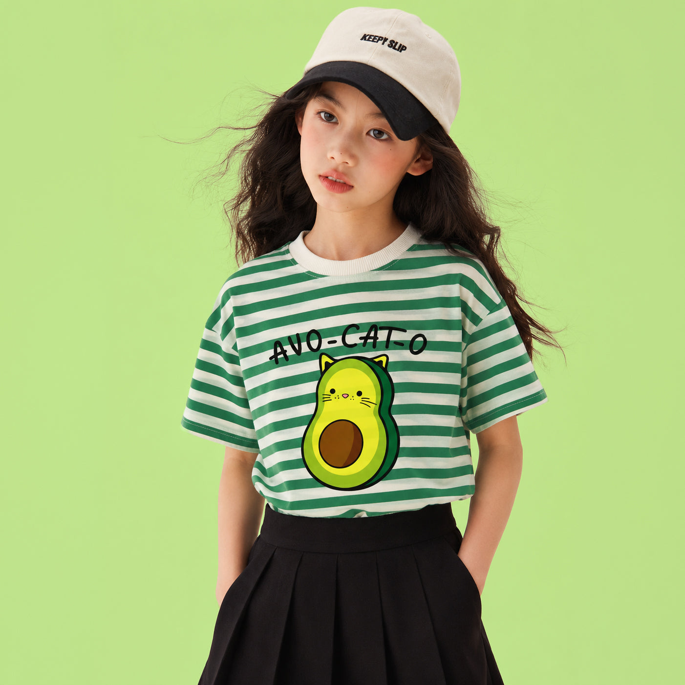 Avocato Green White Striped Tee
