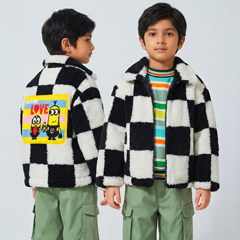 Black And White Love Minions Fur Jacket