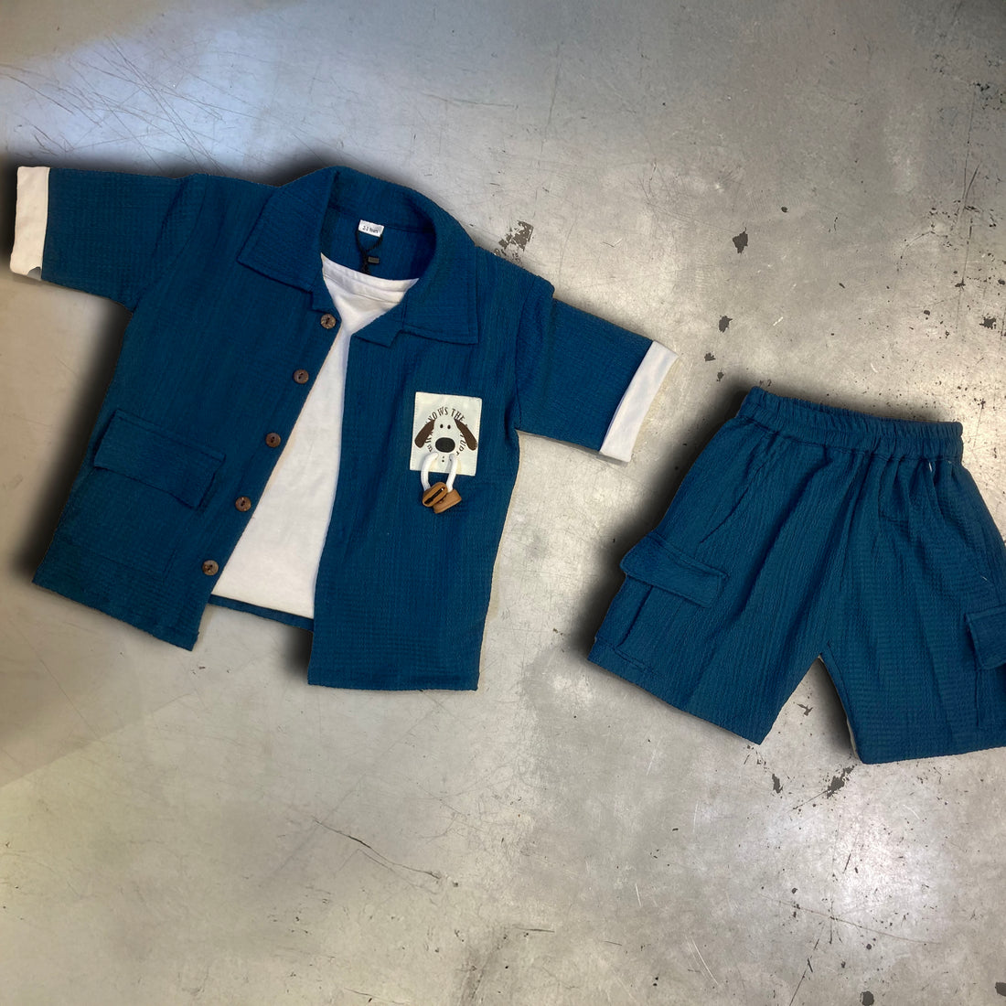 3 Piece Set - Shirt + T-Shirt + Shorts - Blue