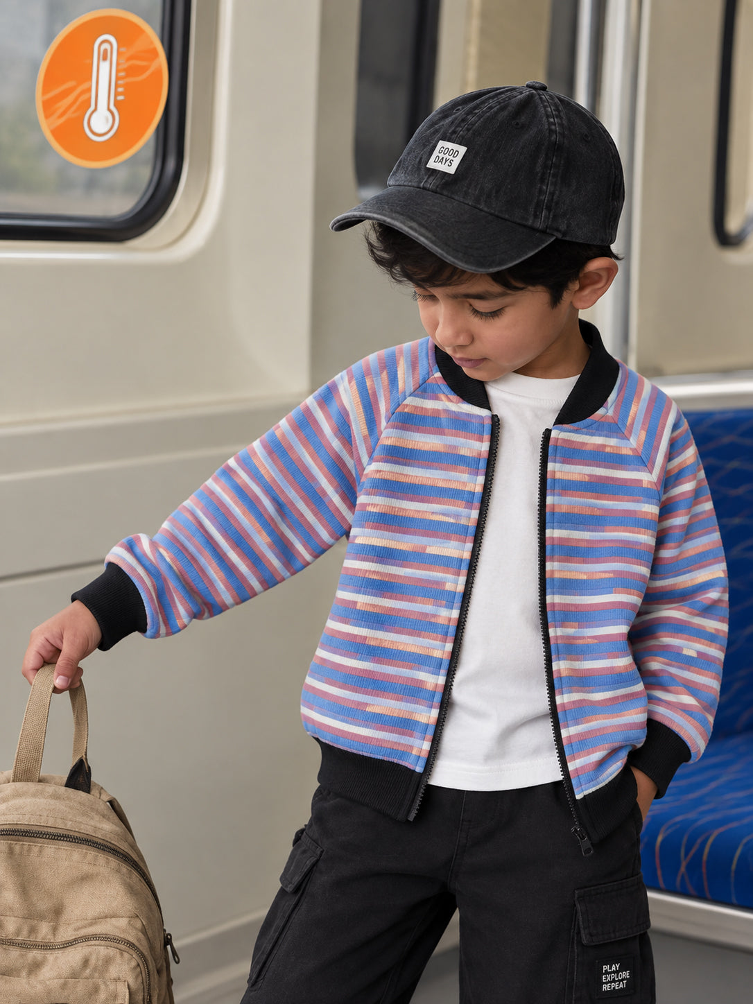 Blue & Blush Striped Pre-Winter Zip-Up Shacket