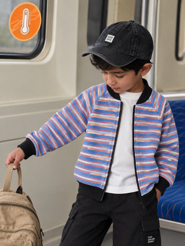Blue & Blush Striped Pre-Winter Zip-Up Shacket