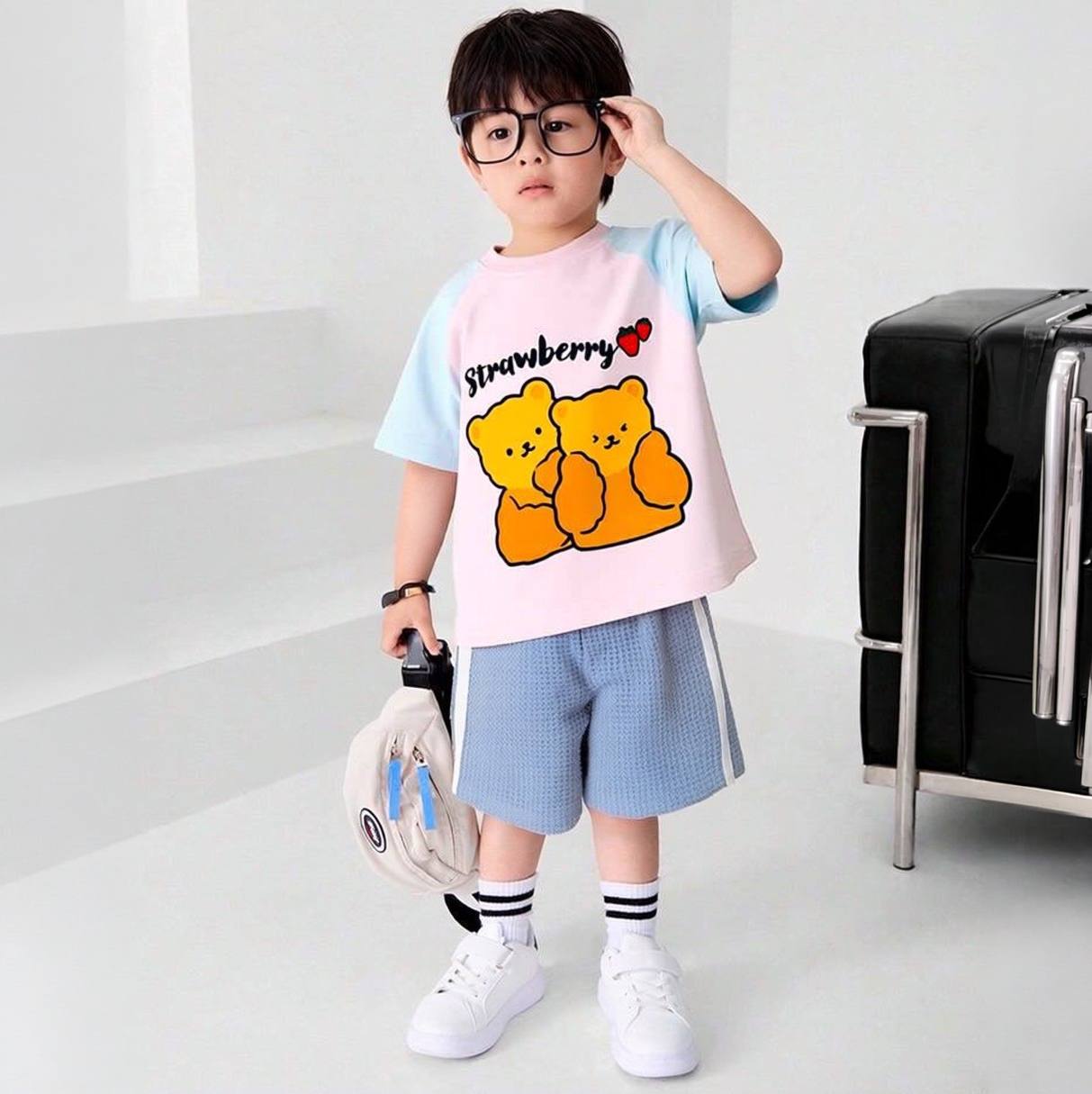Strawberry 🍓 Teddy 🧸 Icy Blue And Pink Tee