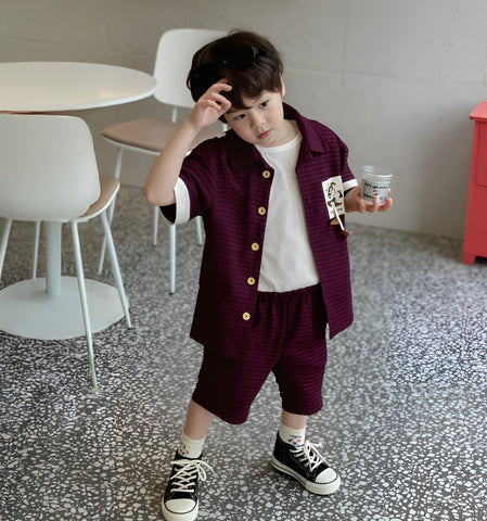 3 Piece Set - Shirt + T-Shirt + Shorts -Maroon