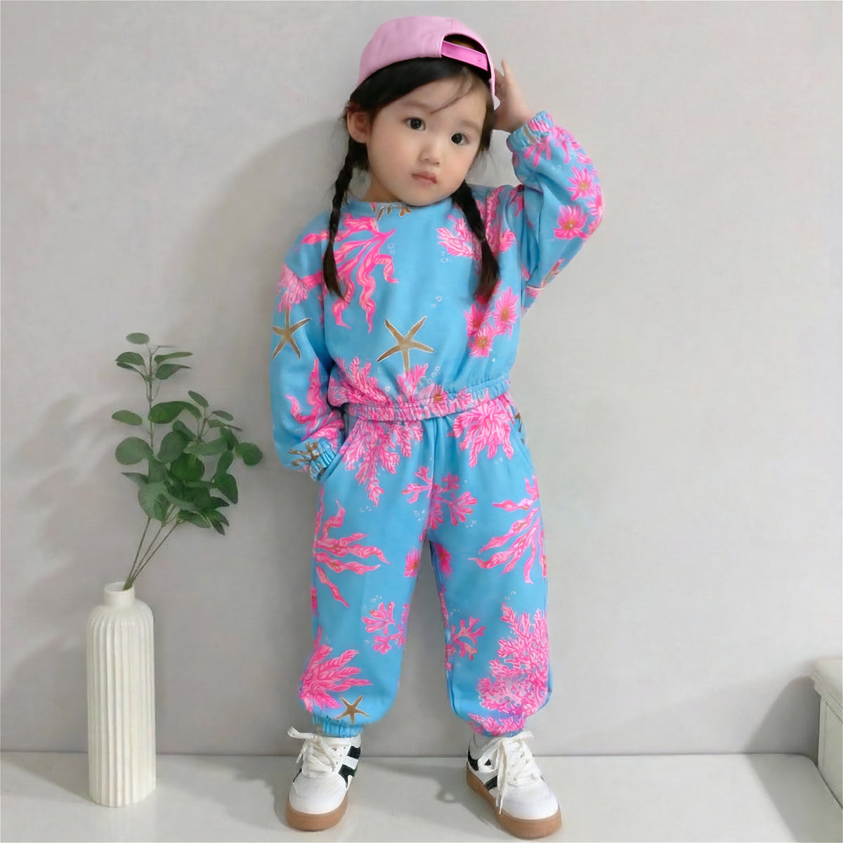 Autumn Pink And Blue Floral Cord Set