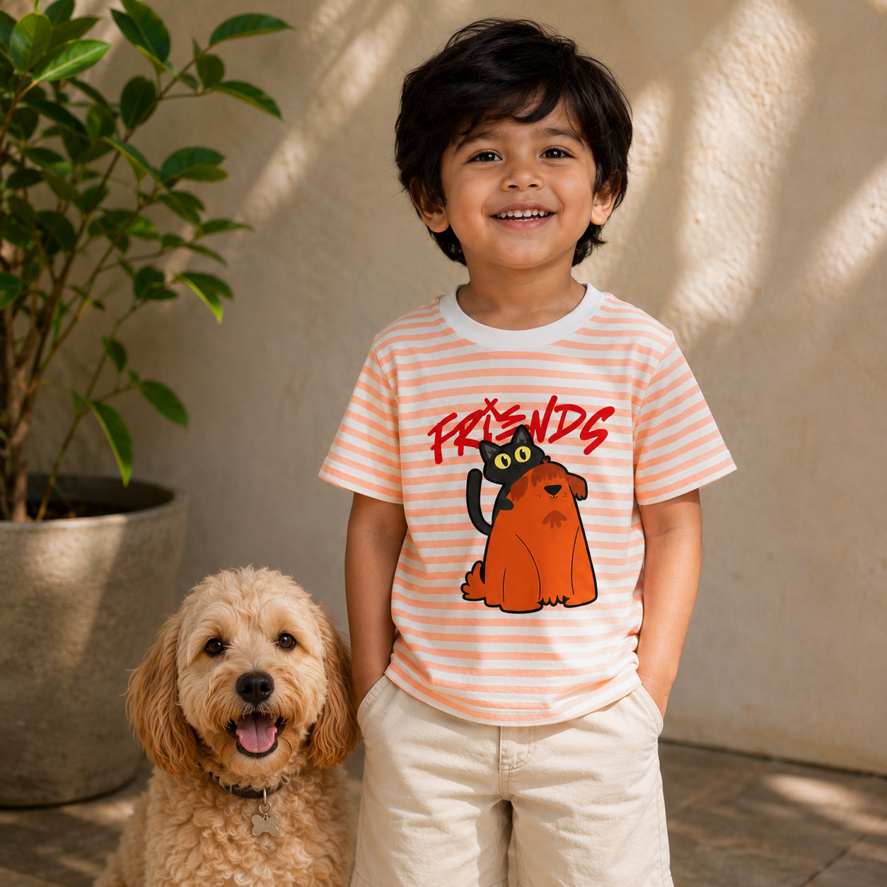 Friends Peach White Striped Tee