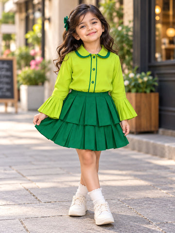 The Lime Pop Pleated Set - Skirt Shirt Combo