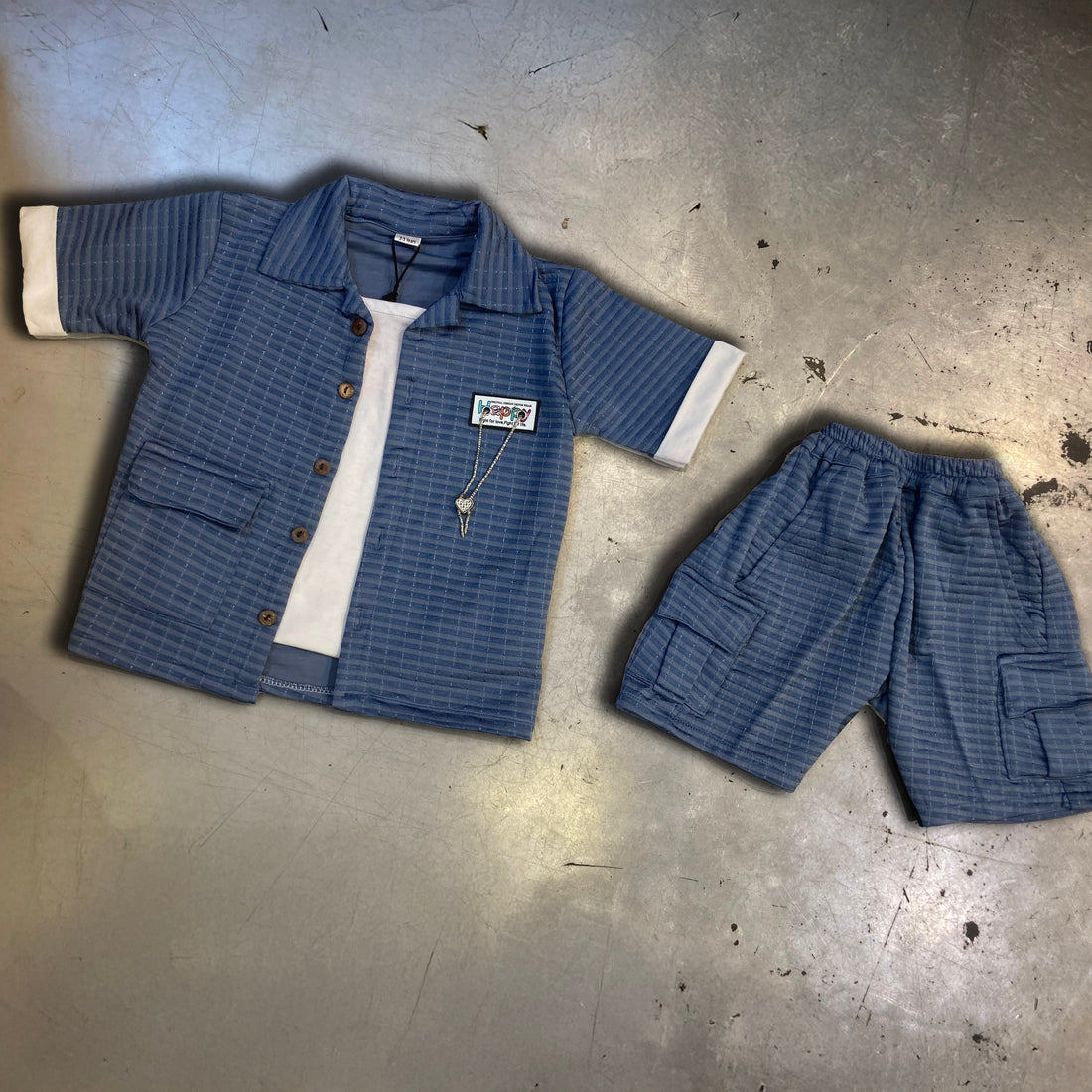 3 Piece Set - Shirt + T-Shirt + Shorts - Grey