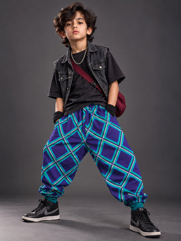 Rockstar Drop Joggers – Indigo Grid