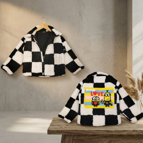 Black And White Love Minions Fur Jacket