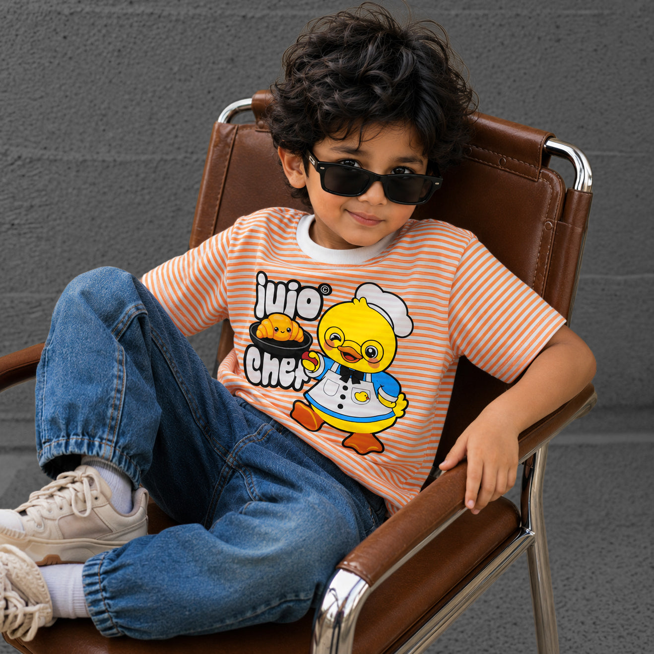 Jujo Duck Chef Orange White Striped Tee