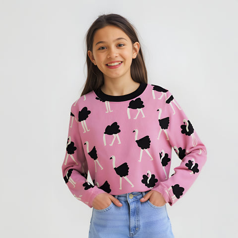 Pink Ostrich Parade Crop Tee 🦩💖