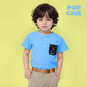 Classic Henley T-shirt with Badge - Blue