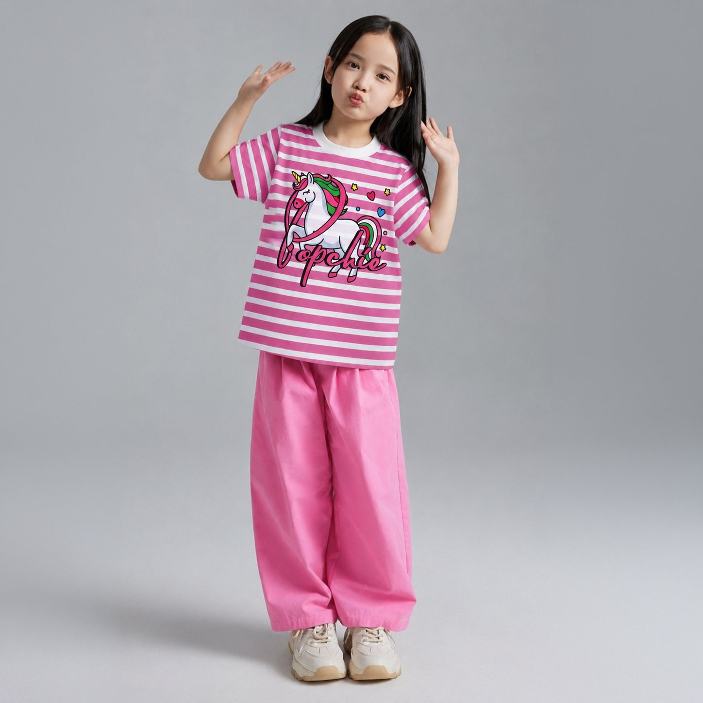 Popchie Striped Unicorn T-Shirt